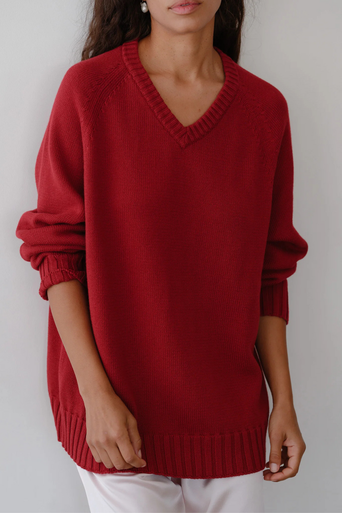 Donni Cotton Cashmere V-Neck Sweater in Rouge at Parc Shop | Minneapolis, MN