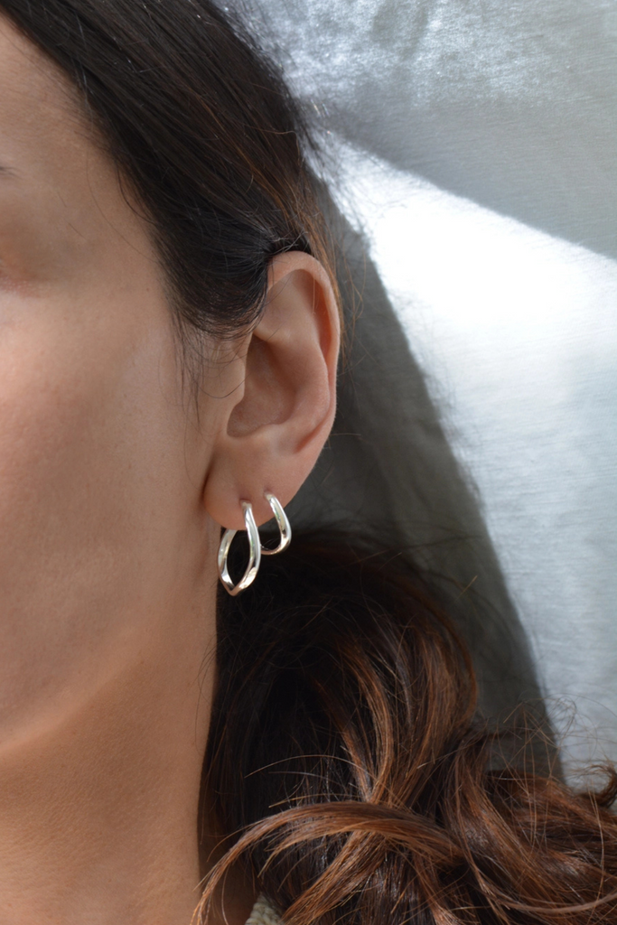 Gem & Blue Mini Heli Hoops in Sterling Silver at Parc Shop | Minneapolis, MN