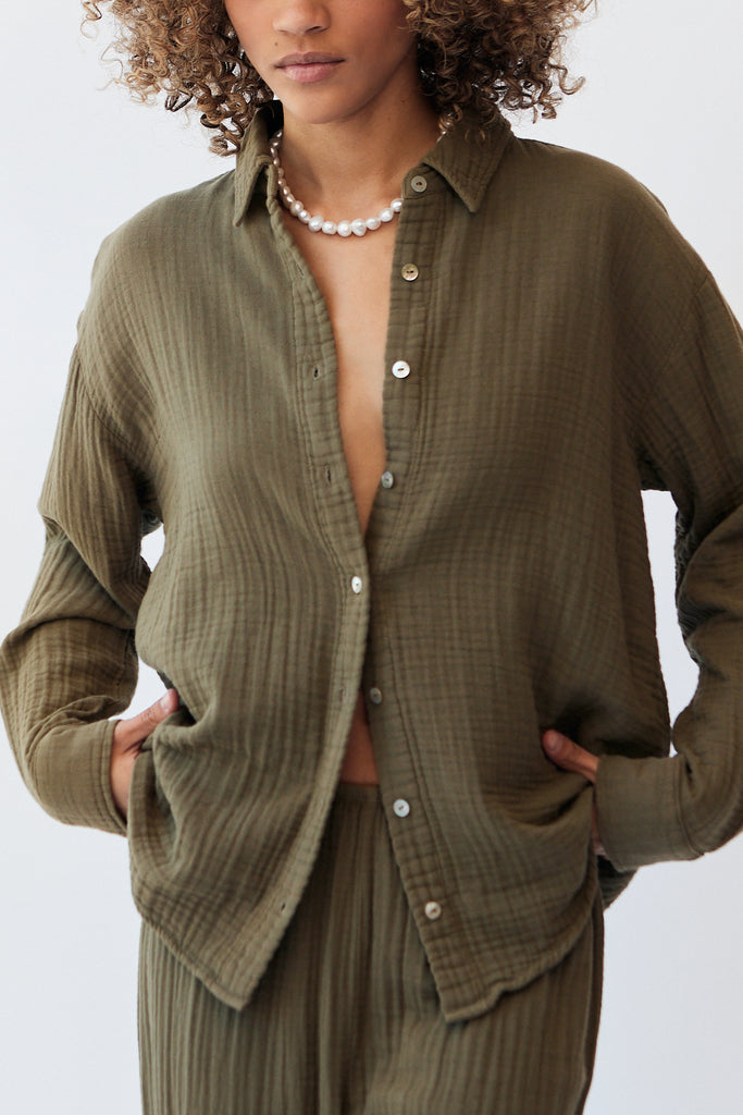 Donni Bubble Shirt in Olive at Parc Shop | Minneapolis, MN