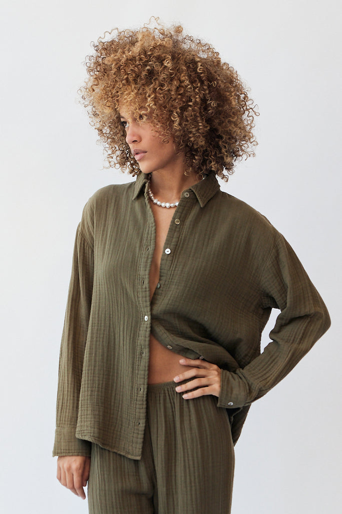 Donni Bubble Shirt in Olive at Parc Shop | Minneapolis, MN