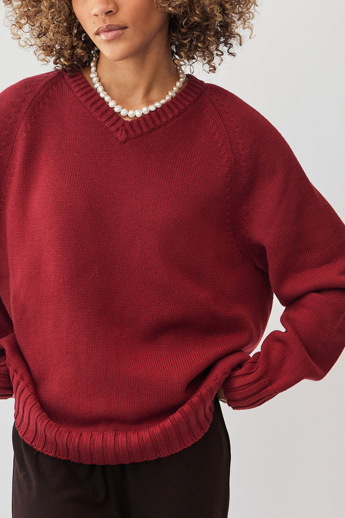 Donni Cotton Cashmere V-Neck Sweater in Rouge at Parc Shop | Minneapolis, MN