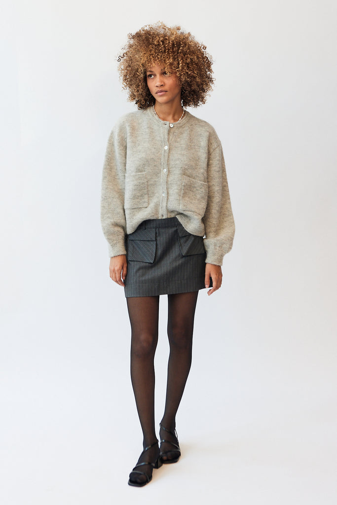 Find Me Now Preston Micro Mini Skirt in Grey Pinstripe at Parc Shop | Minneapolis, MN