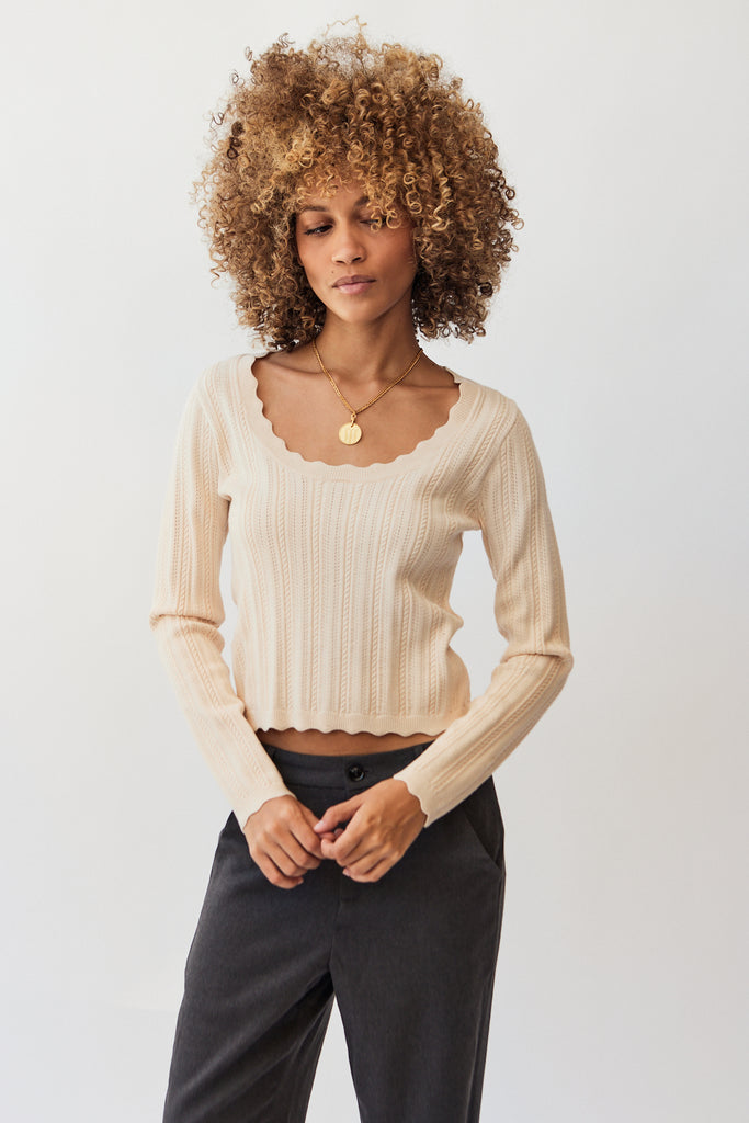 Find Me Now Tati Scalloped Sweater in Antique White at Parc Shop | Minneapolis, MN