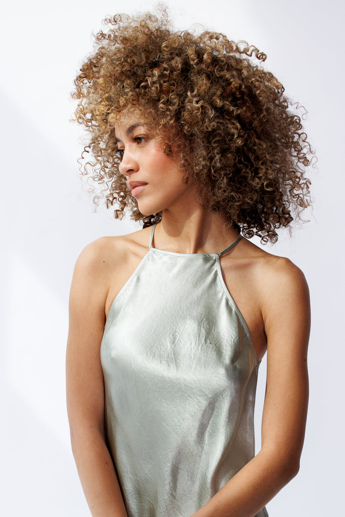 Ali Golden High Neck Bias Dress in Sage at Parc Shop | Minneapolis, MN