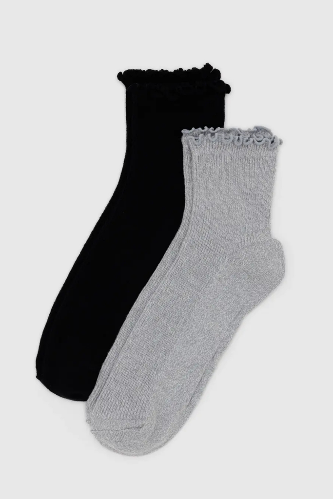 Baggu Lettuce Edge Socks (Set of 2) Heather Black & Grey at Parc Shop | Minneapolis, MN