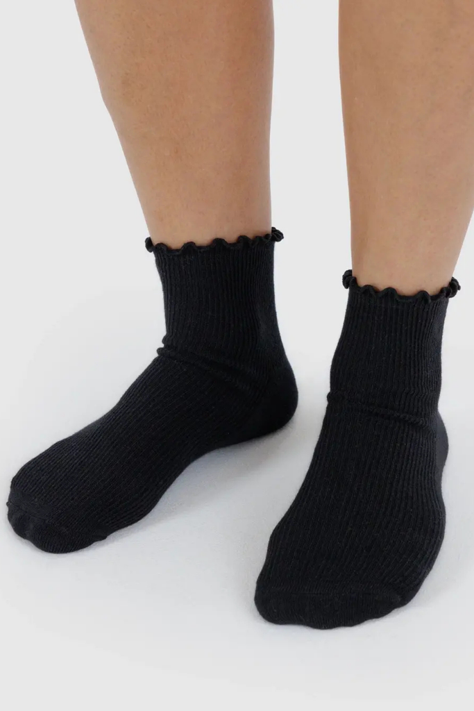 Baggu Lettuce Edge Socks (Set of 2) Heather Black & Grey at Parc Shop | Minneapolis, MN