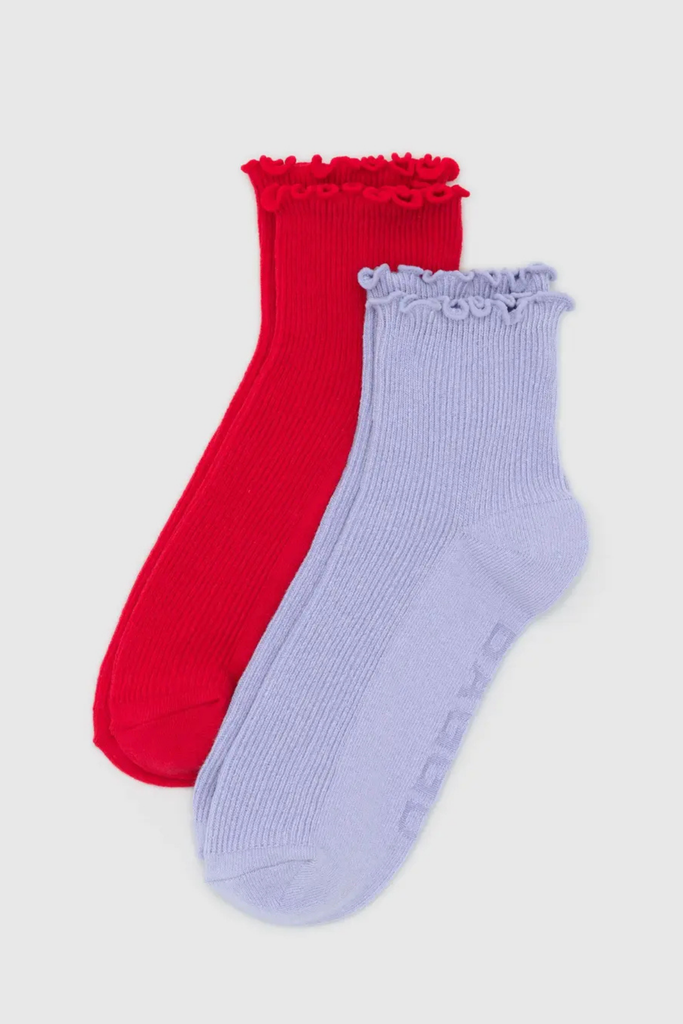 Baggu Lettuce Edge Socks (Set of 2) in Lavender & Red at Parc Shop | Minneapolis, MN