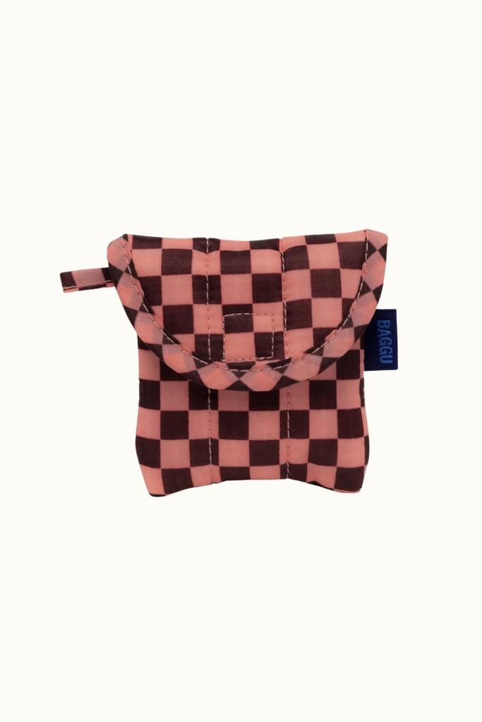 Baggu  Puffy Earbuds Case in Pink Brown Check at Parc Shop