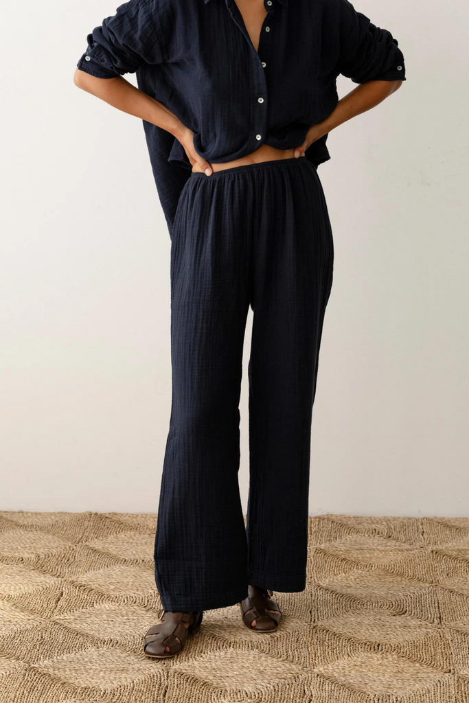 Donni Bubble Crop Simple Pant in Navy at Parc Shop 