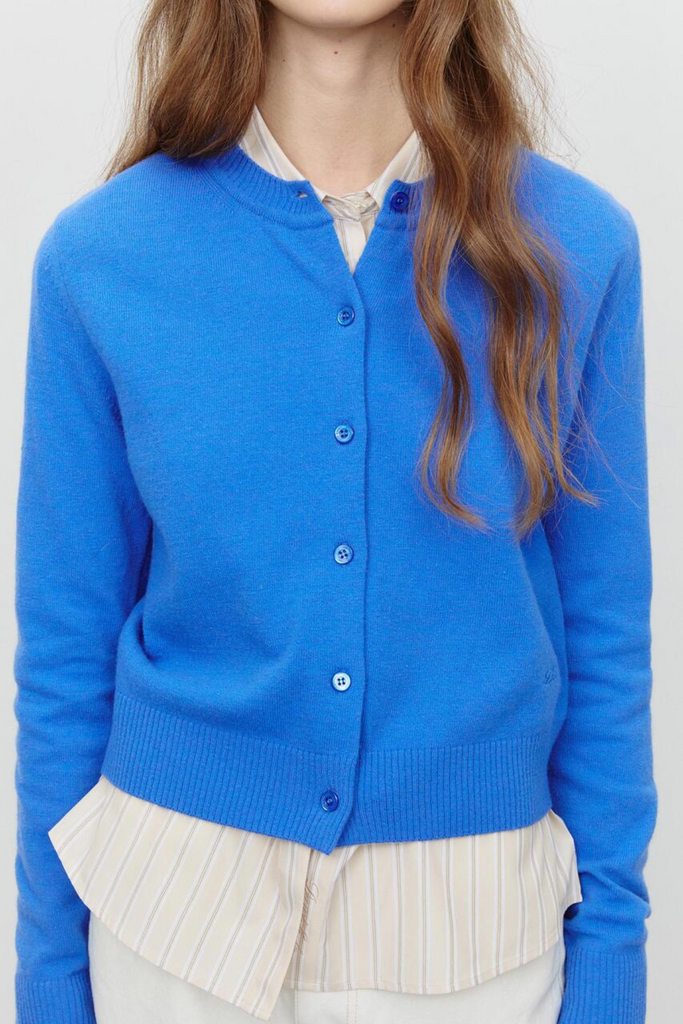 Dunst Essential Crewneck Knit Cardigan in Blue at Parc Shop | Minneapolis, MN