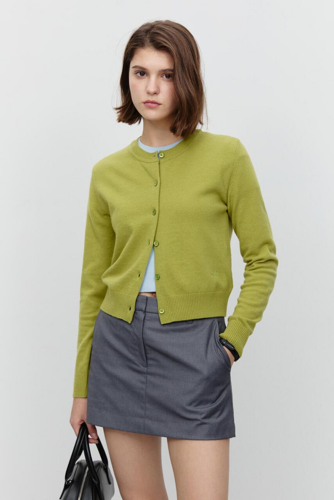 Dunst Essential Crewneck Knit Cardigan in Olive Green at Parc Shop | Minneapolis, MN