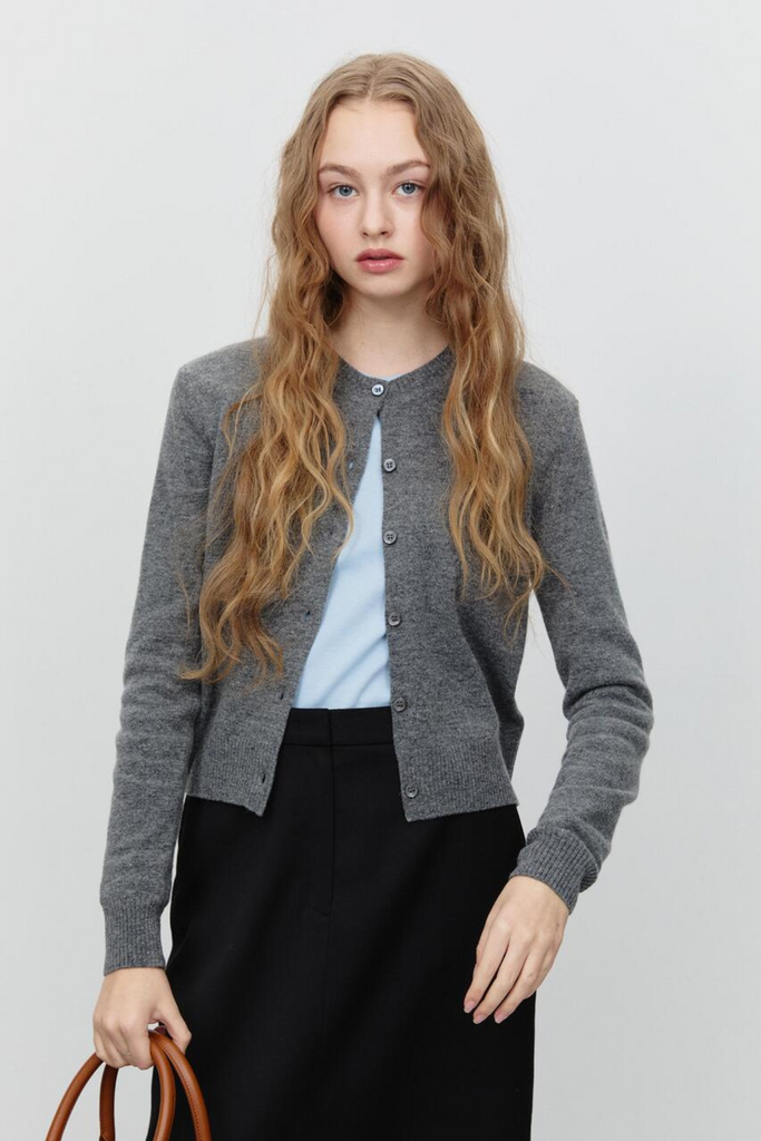 Dunst Essential Crewneck Knit Cardigan in Melange Grey at Parc Shop | Minneapolis, MN