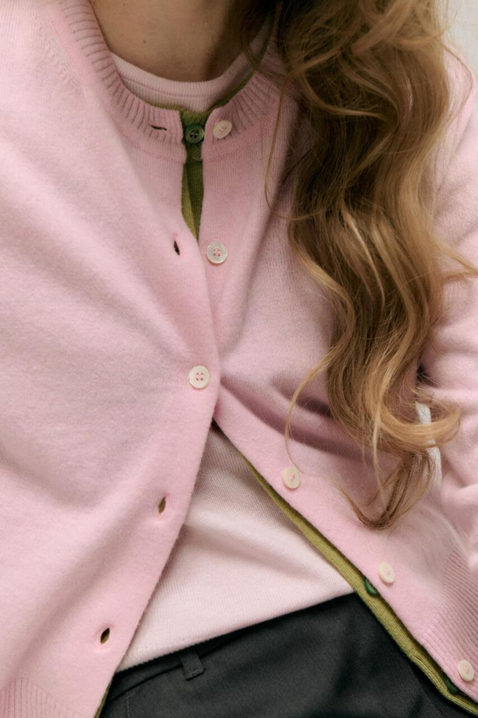 Dunst Essential Crewneck Knit Cardigan in Light Pink at Parc Shop | Minneapolis, MN