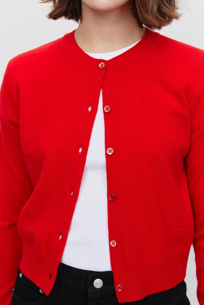 Dunst Essential Crewneck Knit Cardigan in Red at Parc Shop | Minneapolis, MN