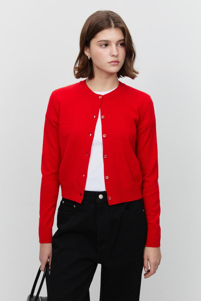 Dunst Essential Crewneck Knit Cardigan in Red at Parc Shop | Minneapolis, MN