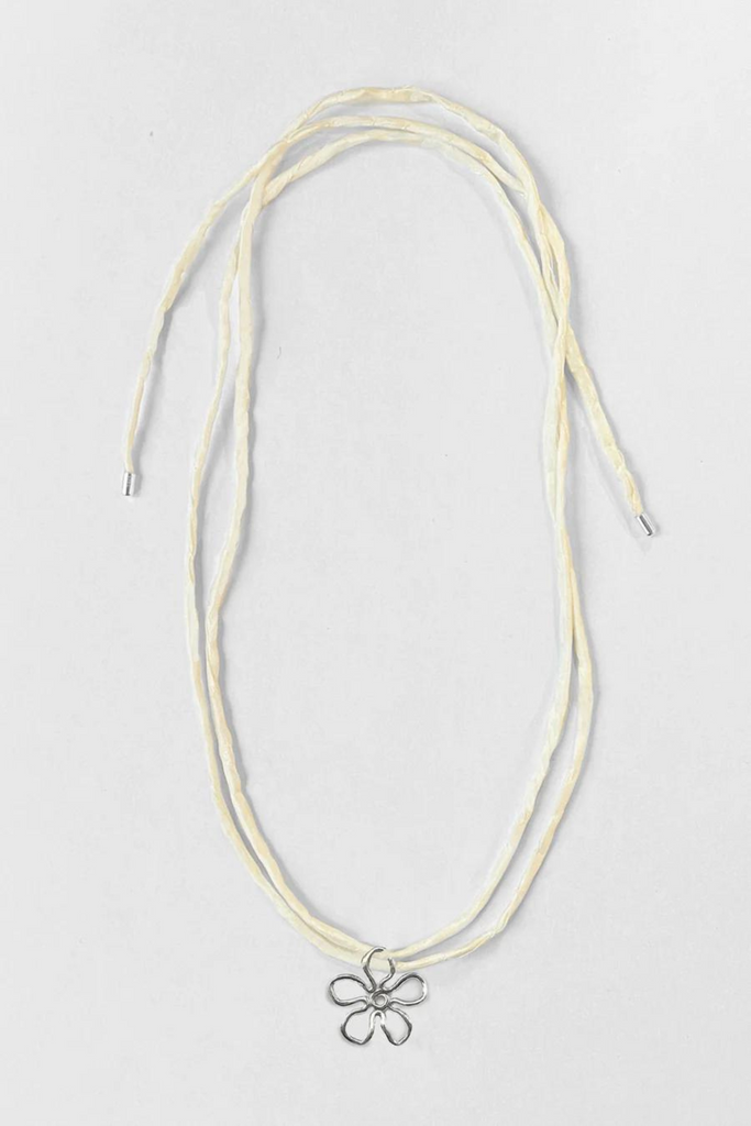 Kara Yoo Flora on Raw Silk Necklace in Cream & Sterling Silver at Parc Shop
