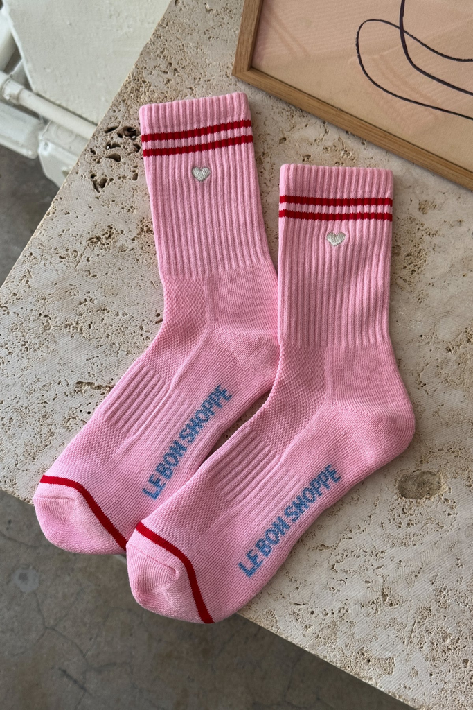 Embroidered Boyfriend Socks Amour Pink + Heart at Parc Shop | Minneapolis, MN