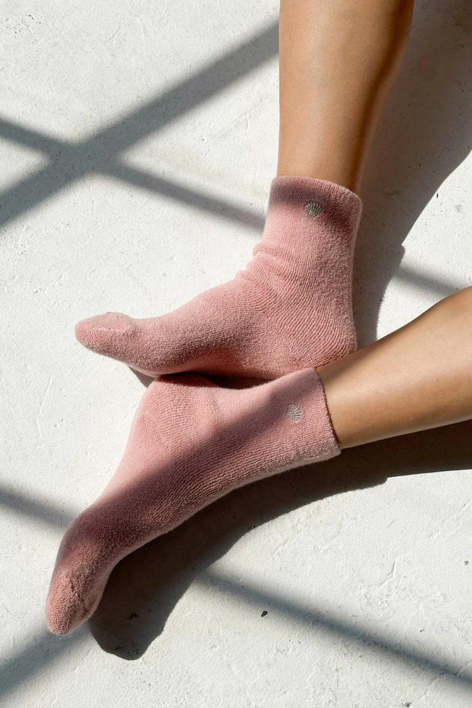 Le Bon Shoppe Embroidered Cloud Socks in Pink Rose + Silver Seashell at Parc Shop