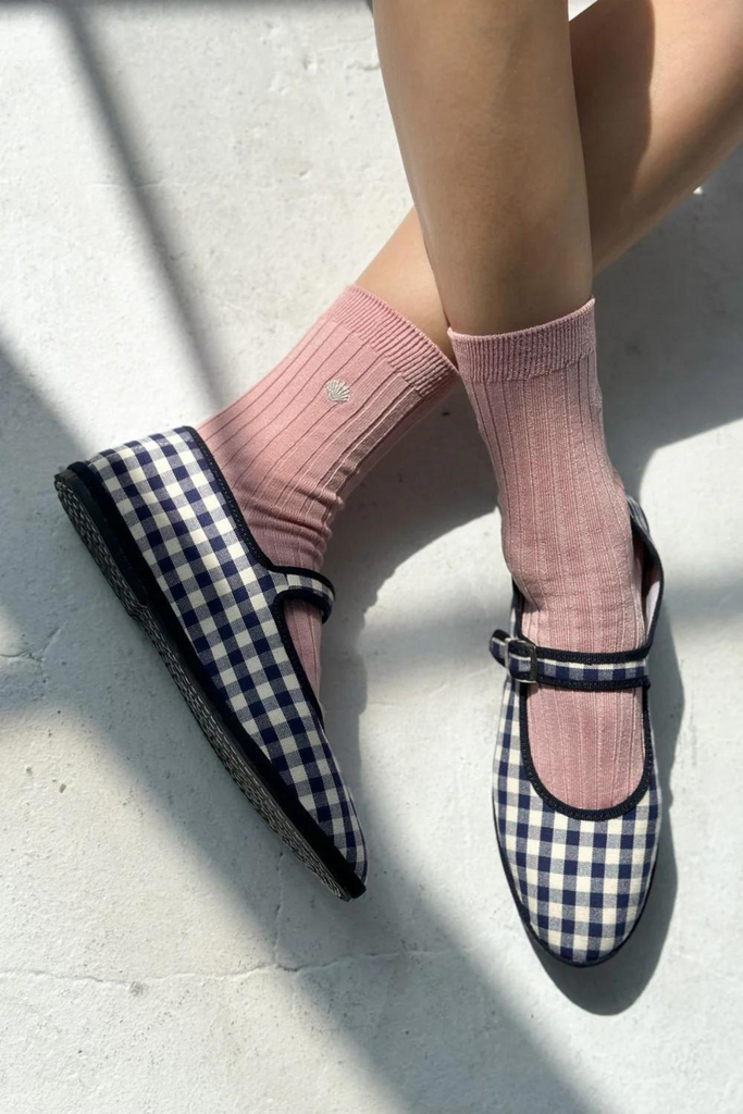 Le Bon Shoppe Embroidered Her Socks Pink Soda + Silver Seashell at Parc Shop