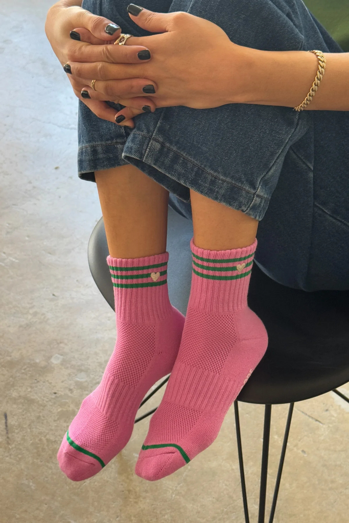 Le Bon Shoppe Embroidered Girlfriend Socks in Rose Pink + Heart at Parc Shop | Minneapolis, MN