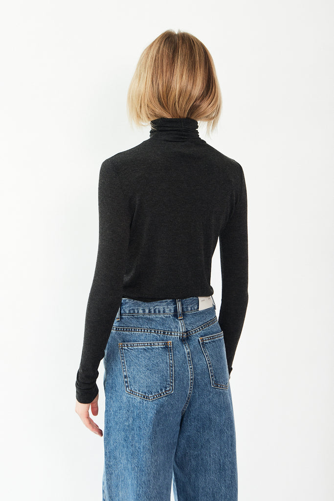 Mijeong Park - Roll Neck Jersey Top - Charcoal - Parc Shop