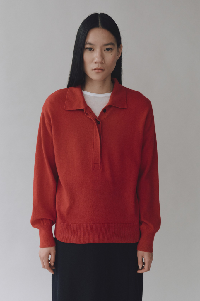 Mijeong Park Cashmere Blend Polo Sweater in Red at Parc Shop | Minneapolis, MN