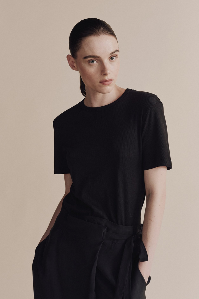 Mijeong Park Cotton Tencel Ribbed T-Shirt in Black at Parc Shop | MInneapolis, MN