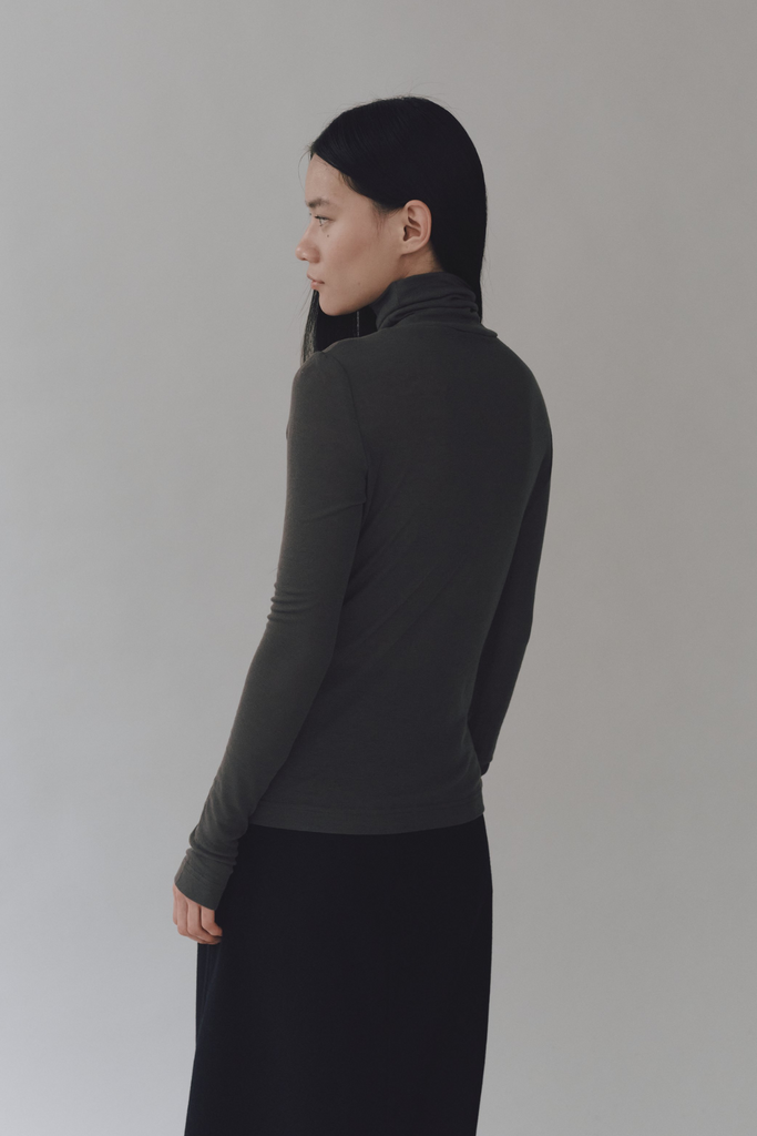 Mijeong Park Thin Ribbed Roll Neck Top in Dark Gray at Parc Shop | Minneapolis, MN