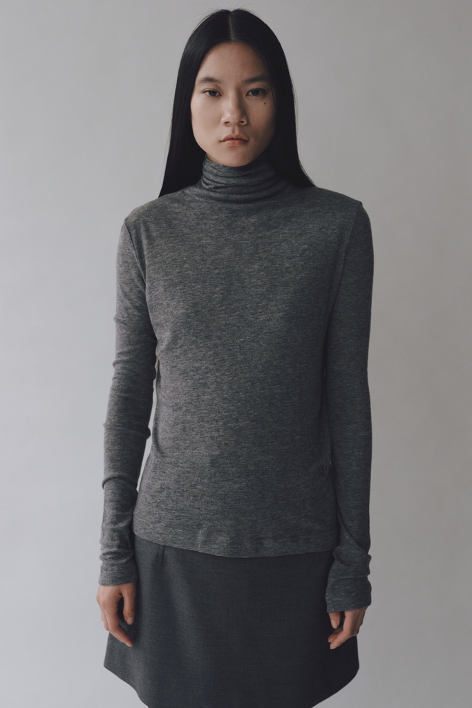 Mijeong Park Thin Ribbed Roll Neck Top in Heather Gray at Parc Shop | Minneapolis, MN