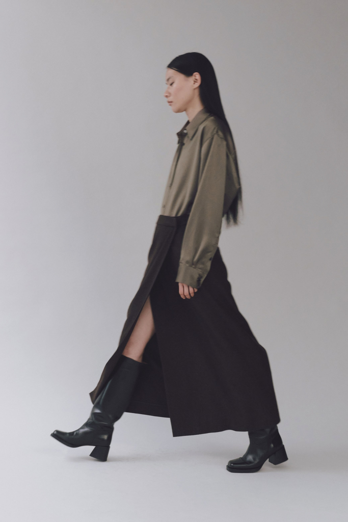 Mijeong Park Wool Blend Maxi Wrap Skirt in Brown at Parc Shop | Minneapolis, MN