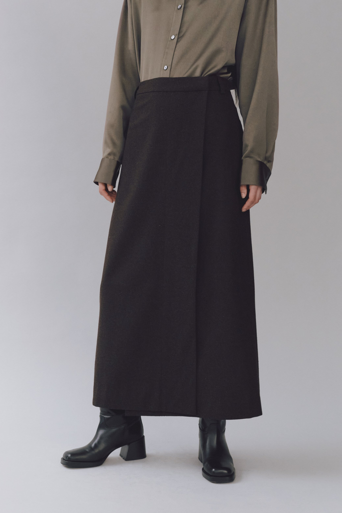 Mijeong Park Wool Blend Maxi Wrap Skirt in Brown at Parc Shop | Minneapolis, MN