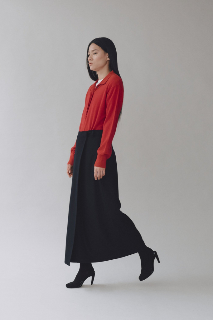 Mijeong Park Wool Blend Maxi Wrap Skirt in Navy at Parc Shop | Minneapolis, MN