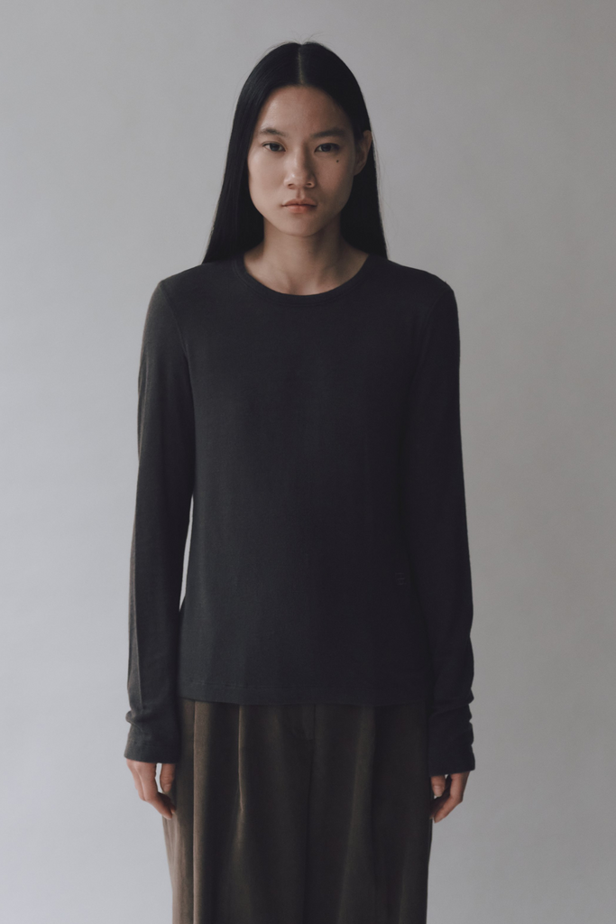 Mijeong Park Wool Tencel Crewneck Top in Charcoal at Parc Shop | Minneapolis, MN