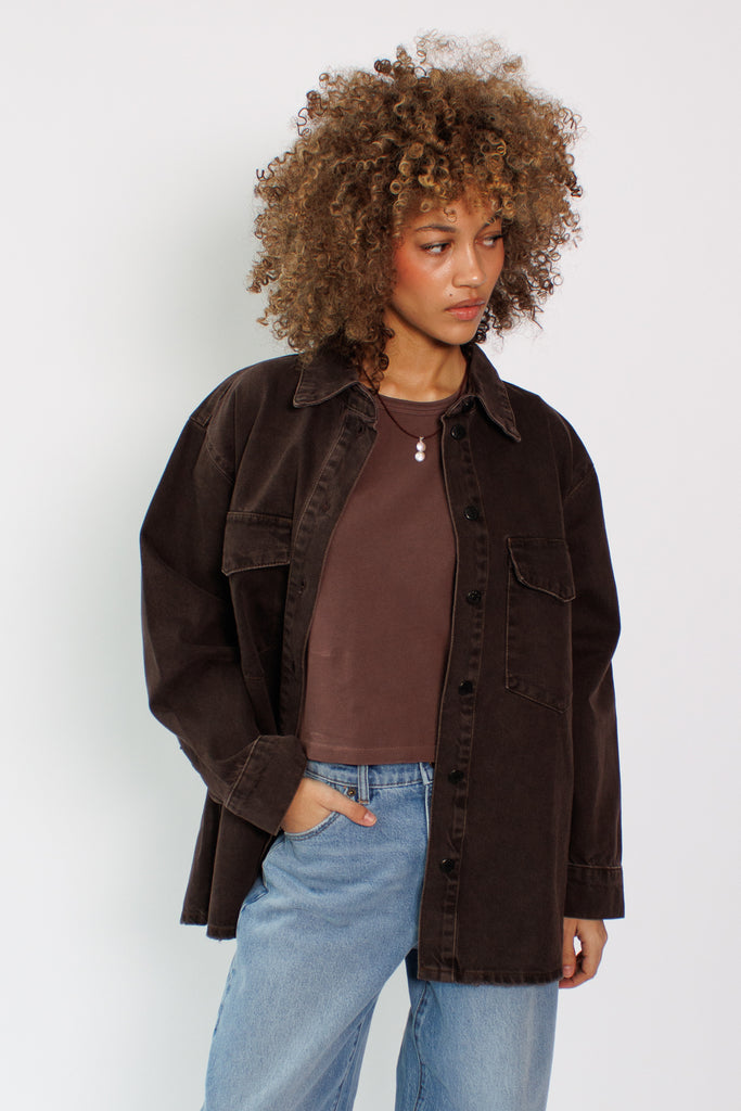 Norr Larisa Clean Denim Shirt in Brown Washed at Parc Shop | Minneapolis, MN