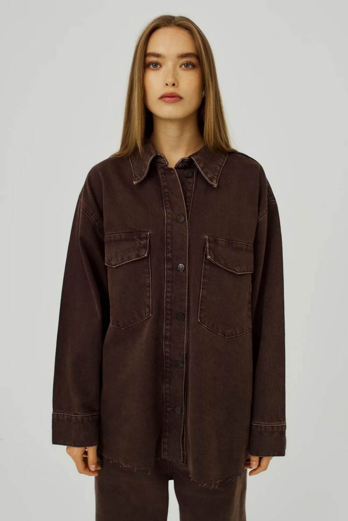 Norr Larisa Clean Denim Shirt in Brown Washed at Parc Shop | Minneapolis, MN