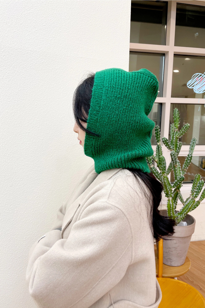 Sweater Knit Hooded Balaclava in Green at Parc Shop | Minneapolis, MN